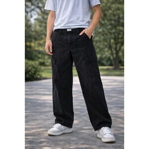 BADGE Denim Corduroy Cargo Straight Men's 90's Black Relaxed Fit 31 x 32